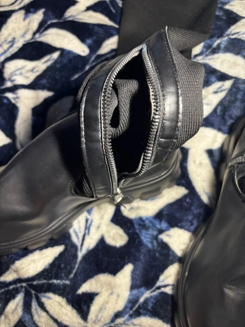 Black Knit Sock Boots Lug Sole Over-the-Knee Size 39